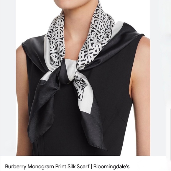 Burberry Unisex Square Mulberry Silk TB Monogram Scarf With Hand Rolled … - Picture 5 of 8
